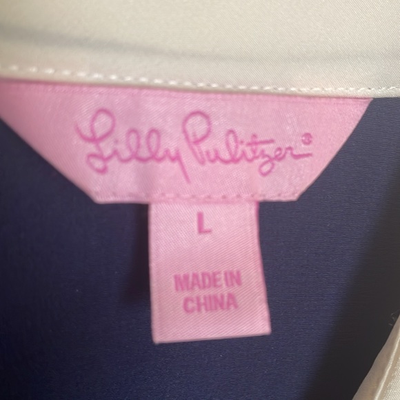 Lilly Pulitzer Silk Navy Blue Off-White Collar Sleeveless top- Large - Picture 12 of 12